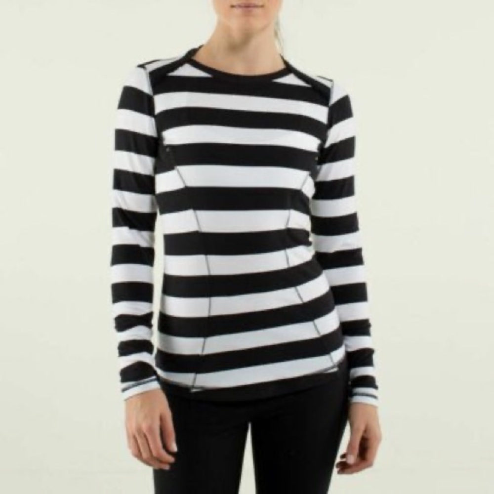 Lululemon Black and White Striped Long Sleeve Shirt